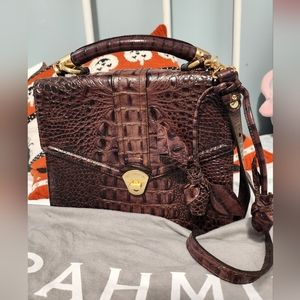 Womens Brown Brahmin leather Locking handbag rose charm